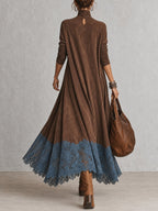 Valentina | Vestido Largo Marrón con Encaje Azul