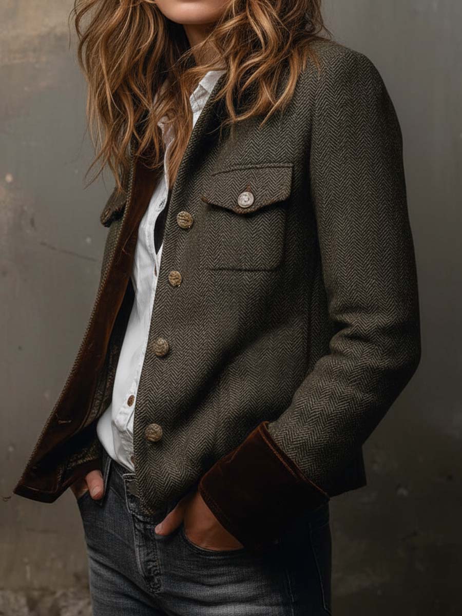 Honoria | Blazer Vintage cu Model Chevron