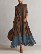 Valentina | Vestido Largo Marrón con Encaje Azul