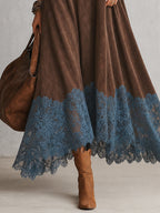 Valentina | Vestido Largo Marrón con Encaje Azul