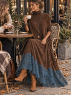 Valentina | Vestido Largo Marrón con Encaje Azul